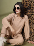 Women's Beige Solid Summer Polyester Co-ord set