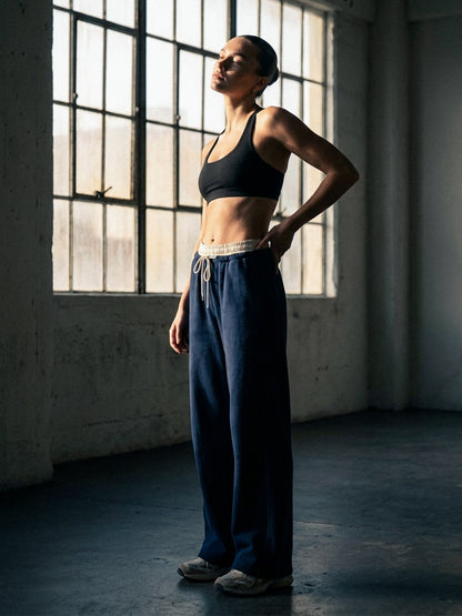 Women Relaxed Fit Wide Leg Trackpants Navy
