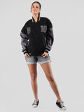 Women Oversized Winter Wear Varsity Jacket with Ribbed Cuffs