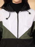 Women Colourblocked Hooded Windcheater Oversized Sports Jacket