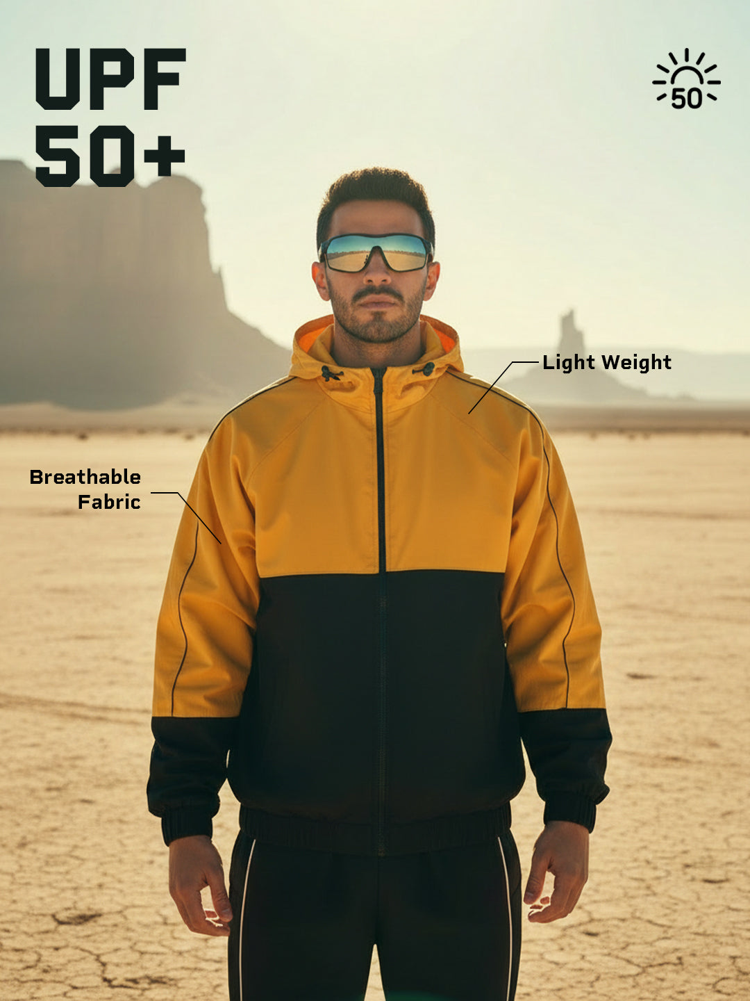 Men’s Lightweight UPF 50+ Sun Protection Summer Jacket Yellow Black