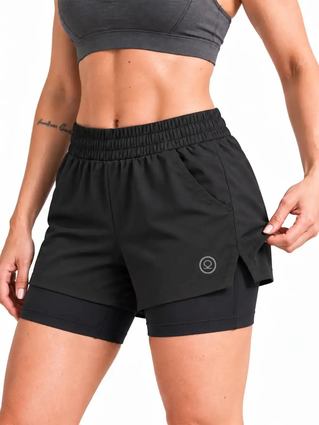 Women's Double Layered Dry Fit Sports Running Shorts Black