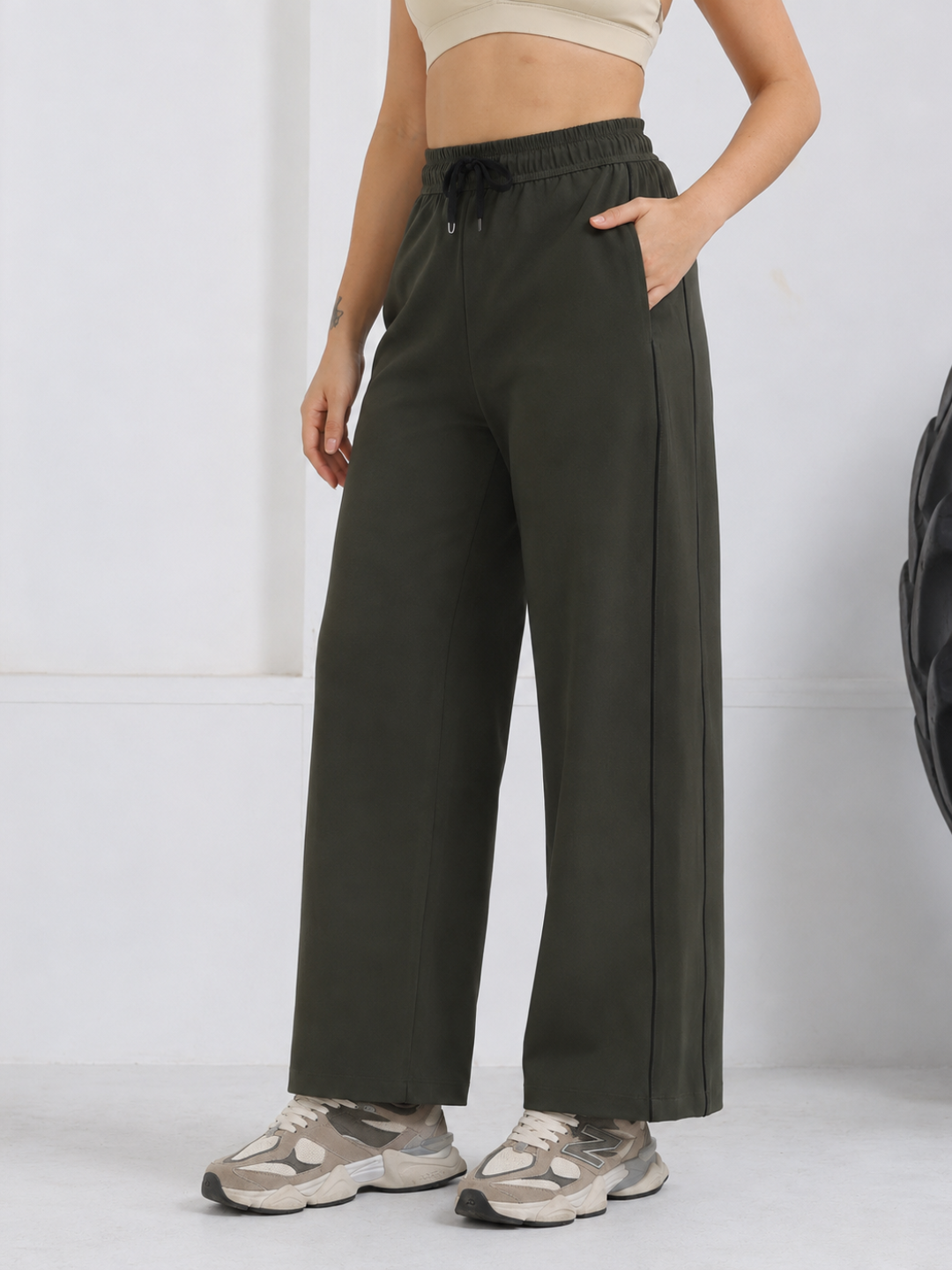 Women's Sports Track Pants with Side Stripes Olive