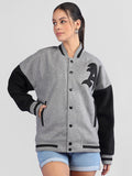 Women Oversized Winter Wear Varsity Jacket with Ribbed Cuffs