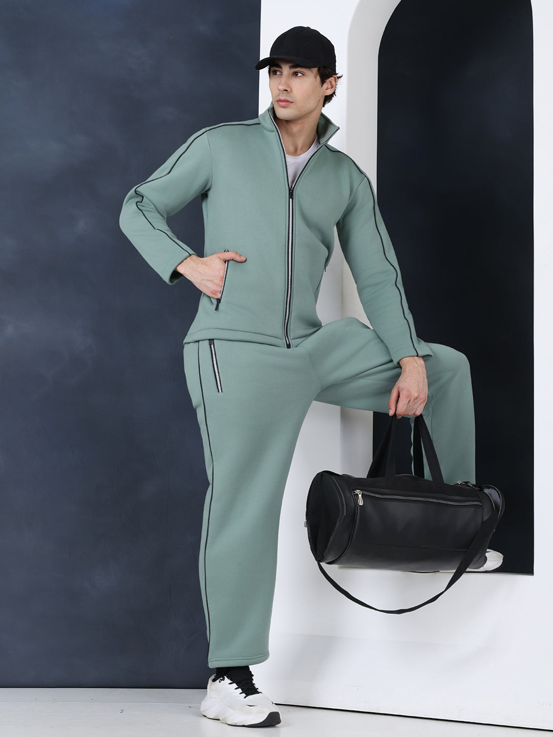 Men's Green Navy Heavy Fleece Winter Tracksuit