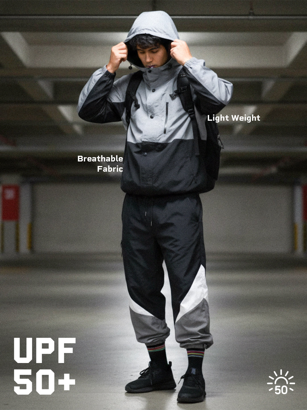 Men’s Lightweight UPF 50+ Sun Protection Summer Grey Black