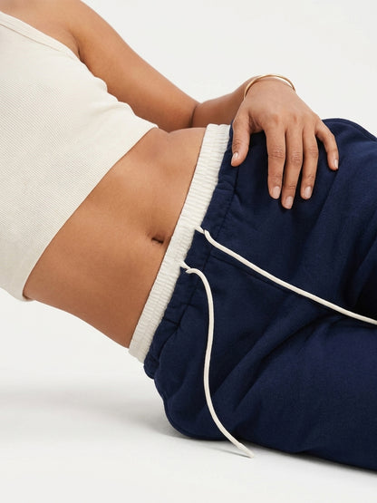 Women Relaxed Fit Wide Leg Trackpants Navy