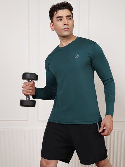 Men's Regular Dry Fit Full Sleeve Gym T-Shirt Dark Green