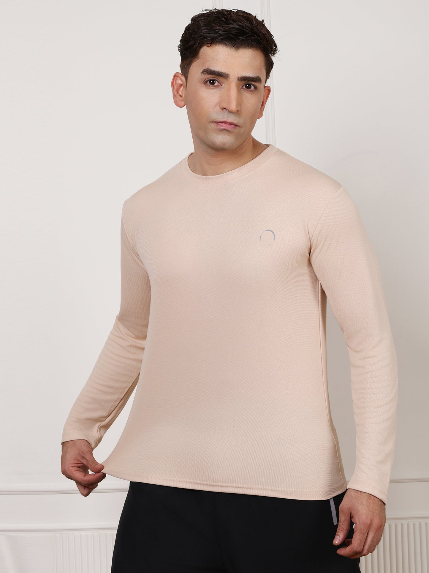 Men's Regular Dry Fit Full Sleeve Gym T-Shirt Beige