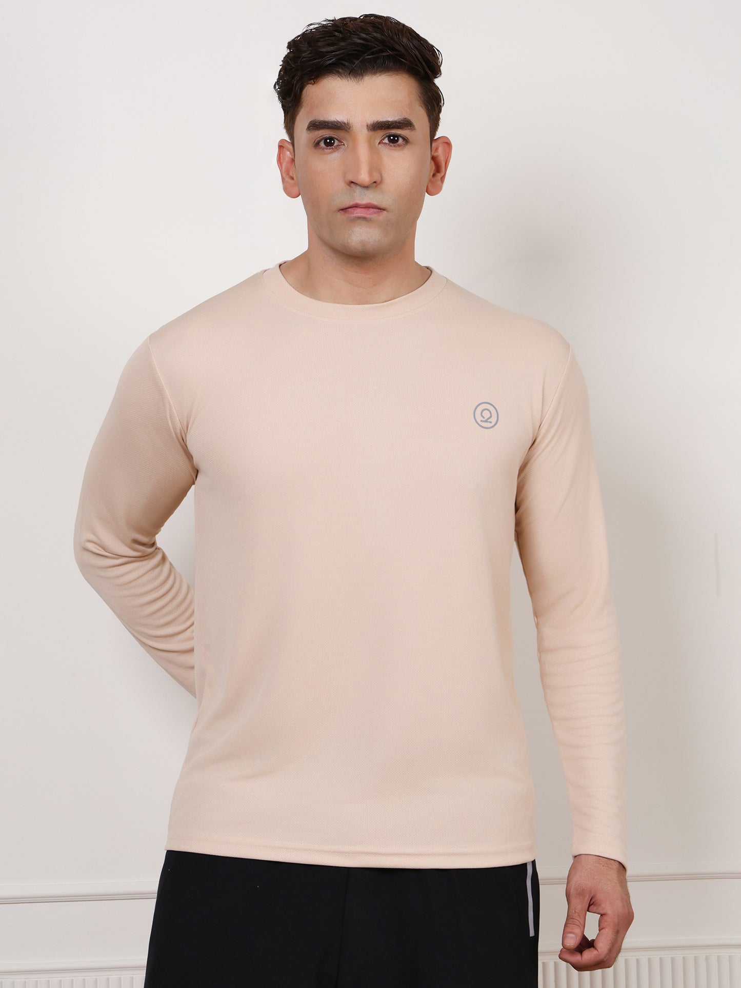 Men's Regular Dry Fit Full Sleeve Gym T-Shirt Beige
