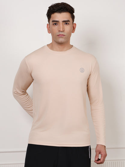 Men's Regular Dry Fit Full Sleeve Gym T-Shirt Beige