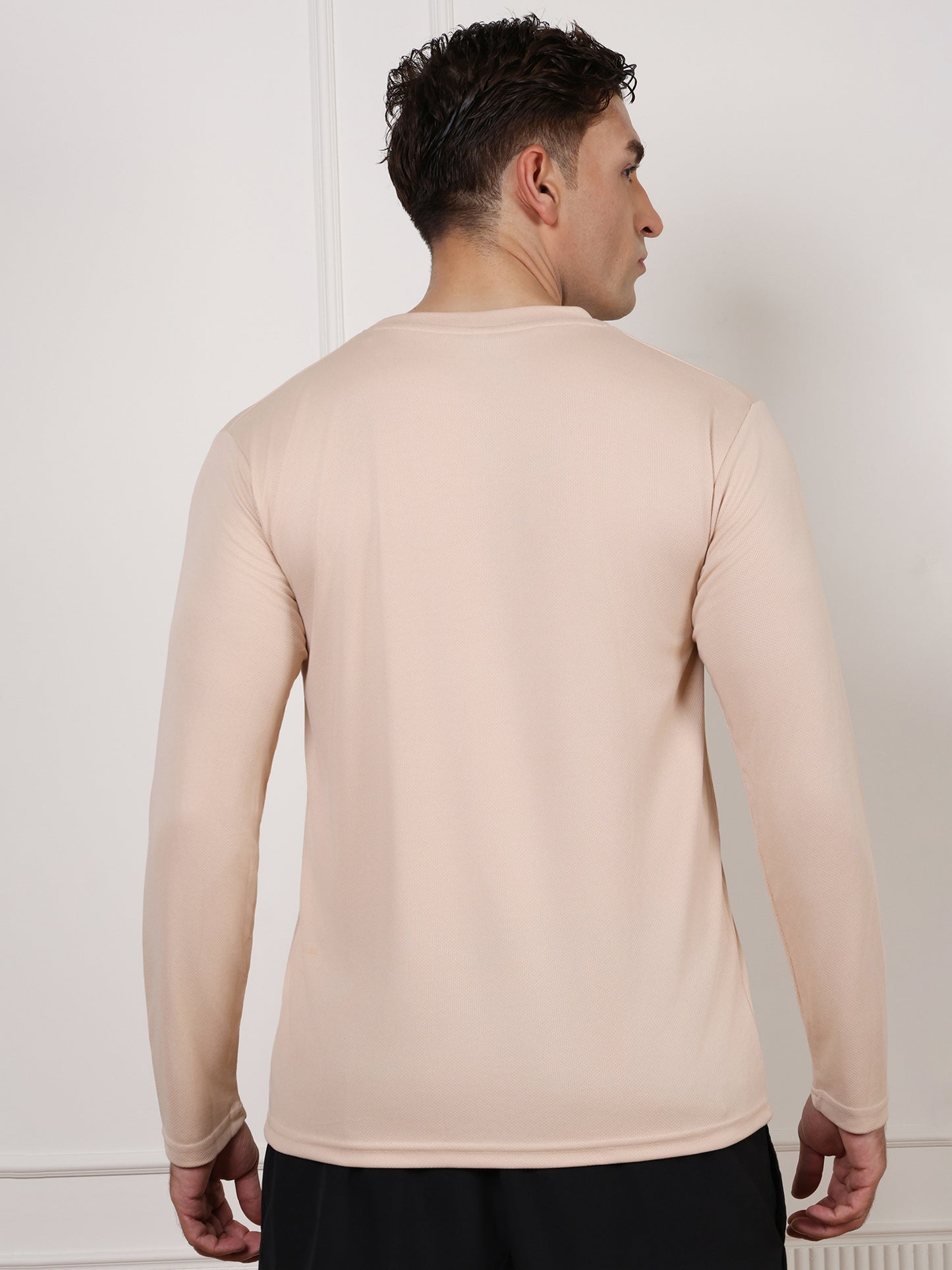 Men's Regular Dry Fit Full Sleeve Gym T-Shirt Beige