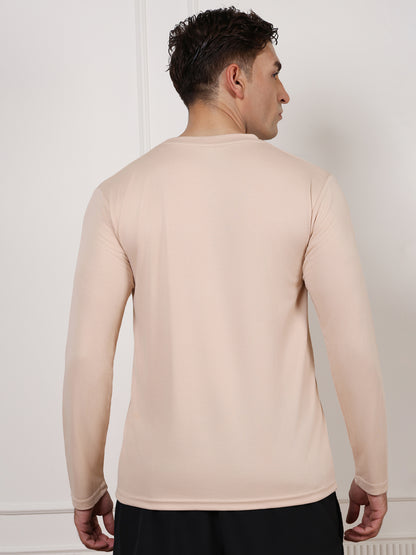 Men's Regular Dry Fit Full Sleeve Gym T-Shirt Beige