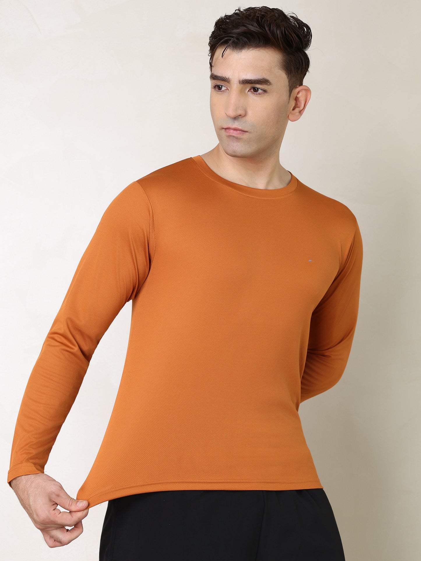 Men's Regular Dry Fit Full Sleeve Gym T-Shirt Rust