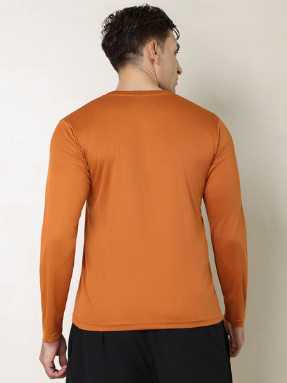 Men's Regular Dry Fit Full Sleeve Gym T-Shirt Rust