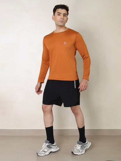 Men's Regular Dry Fit Full Sleeve Gym T-Shirt Rust