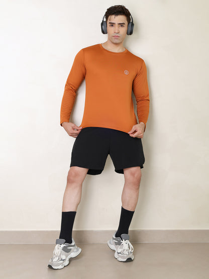 Men's Regular Dry Fit Full Sleeve Gym T-Shirt Rust