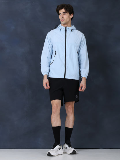 Men’s Iceblue Lightweight Hooded Windcheater Jacket