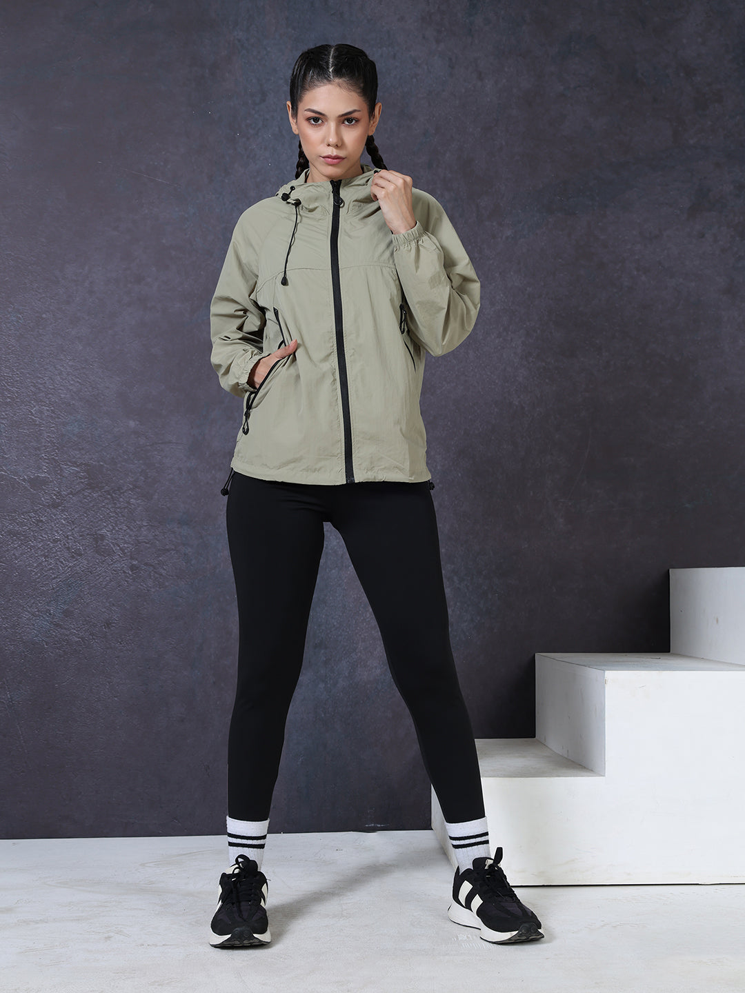 Women’s Green Lightweight Hooded Windcheater Jacket