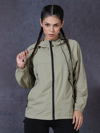 Women’s Green Lightweight Hooded Windcheater Jacket