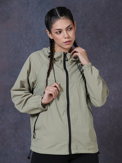 Women’s Green Lightweight Hooded Windcheater Jacket