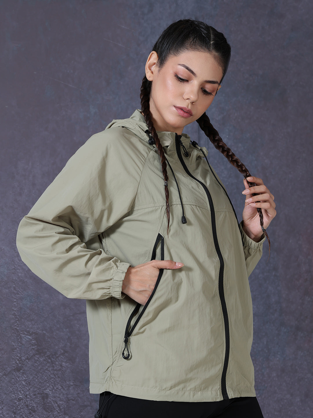 Women’s Green Lightweight Hooded Windcheater Jacket