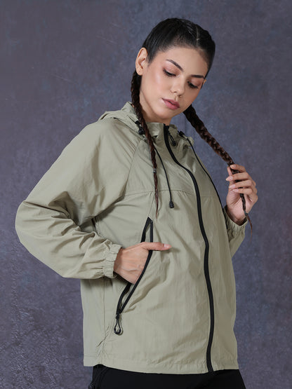 Women’s Green Lightweight Hooded Windcheater Jacket