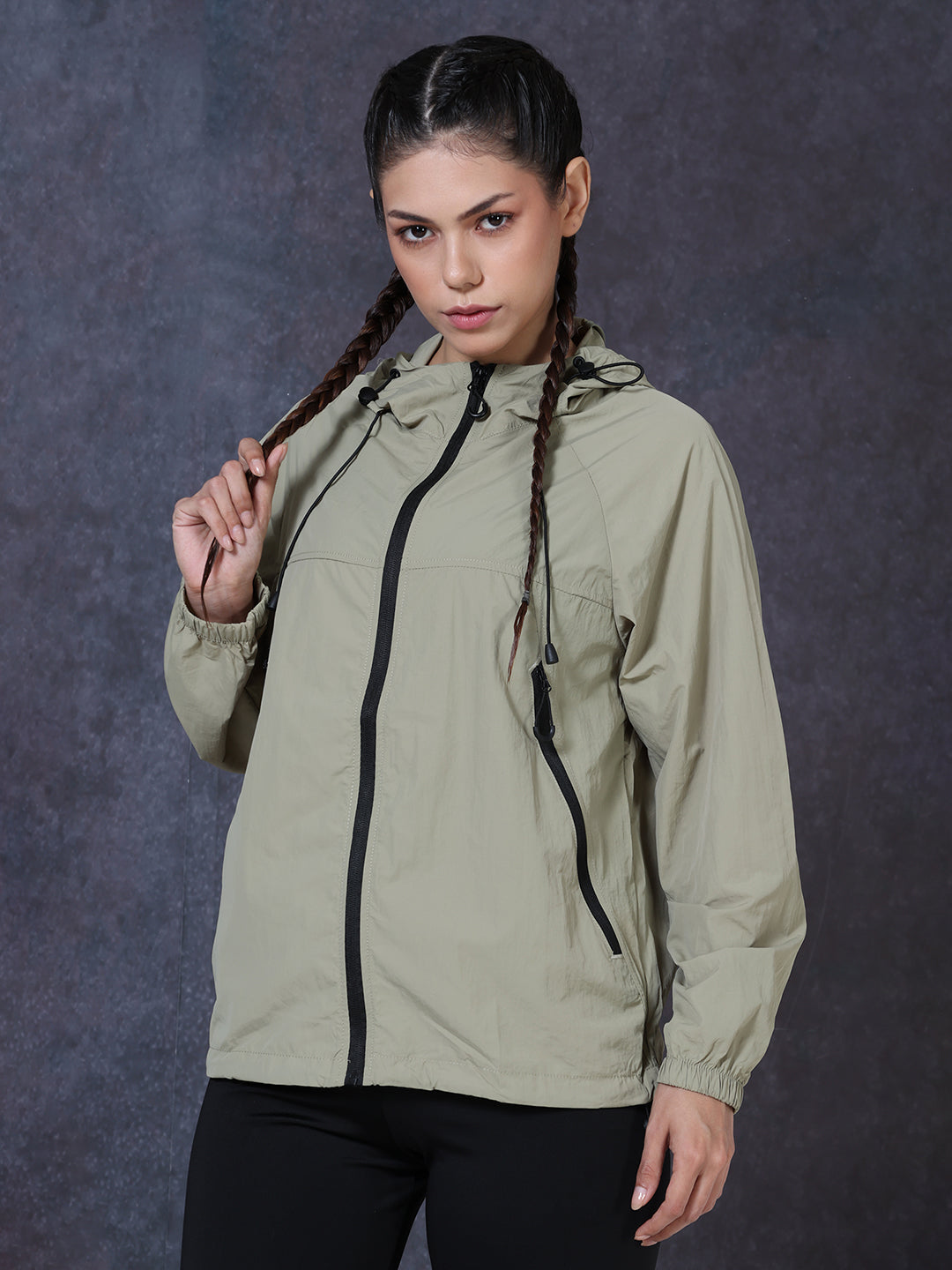 Women’s Green Lightweight Hooded Windcheater Jacket