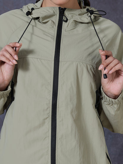 Women’s Green Lightweight Hooded Windcheater Jacket