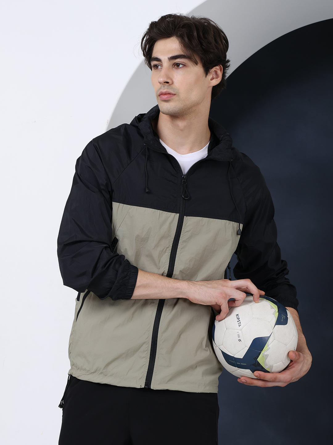Men’s Black Green Lightweight Hooded Windcheater Jacket