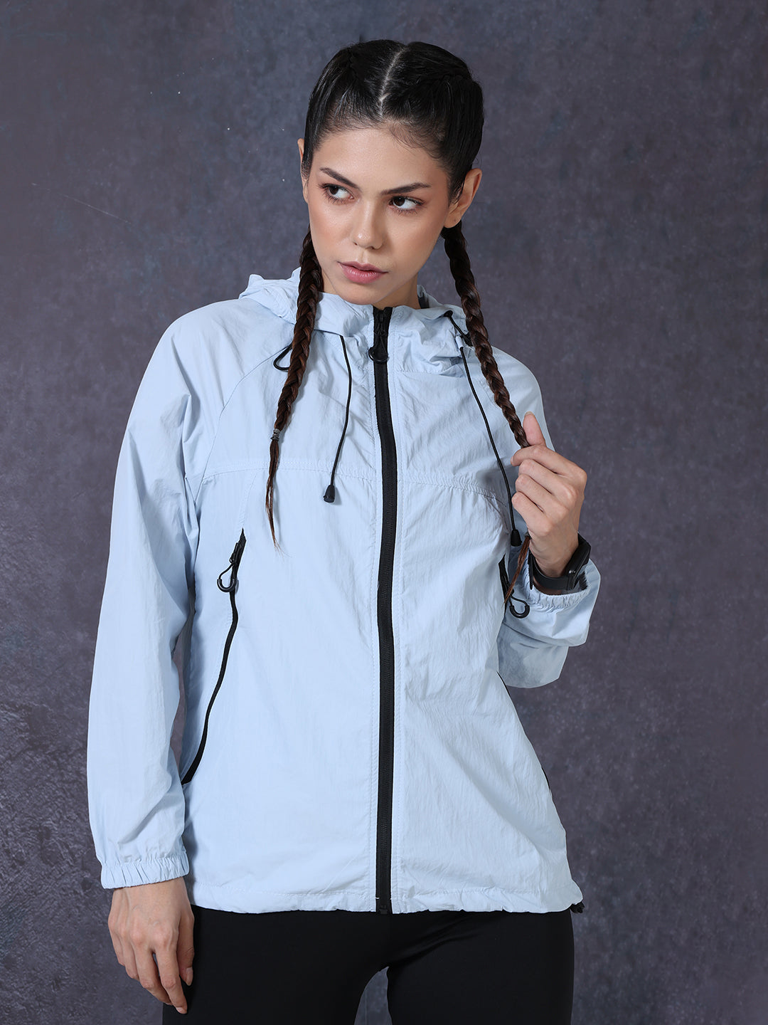 Women’s Ice Blue Lightweight Hooded Windcheater Jacket