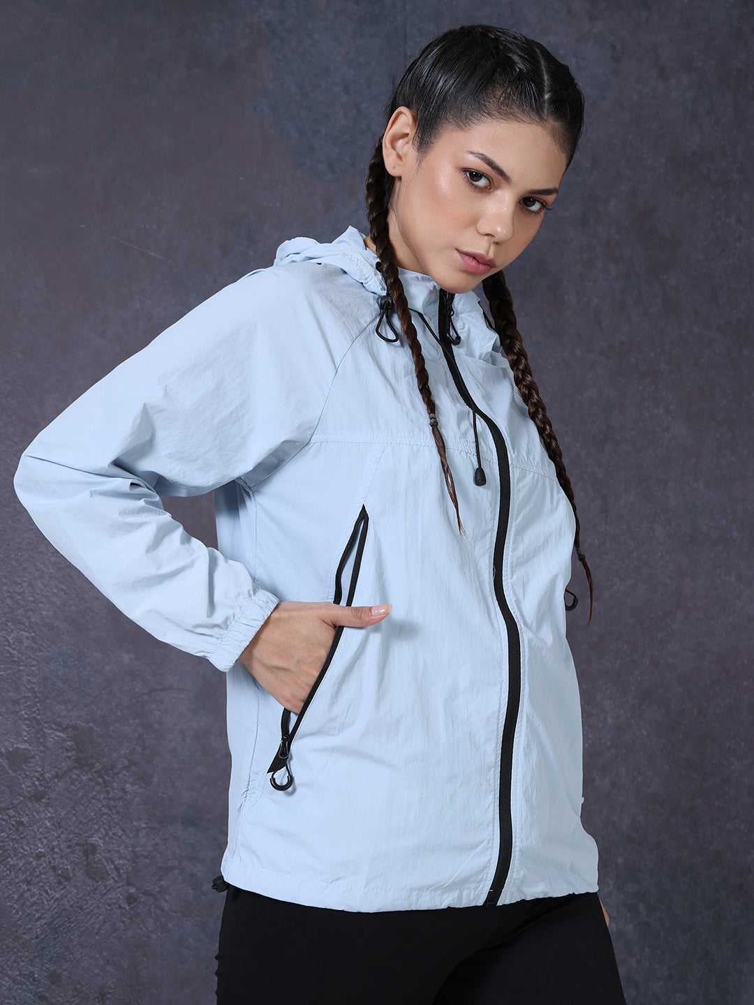 Women’s Ice Blue Lightweight Hooded Windcheater Jacket