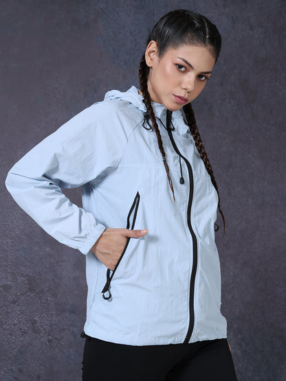 Women’s Ice Blue Lightweight Hooded Windcheater Jacket