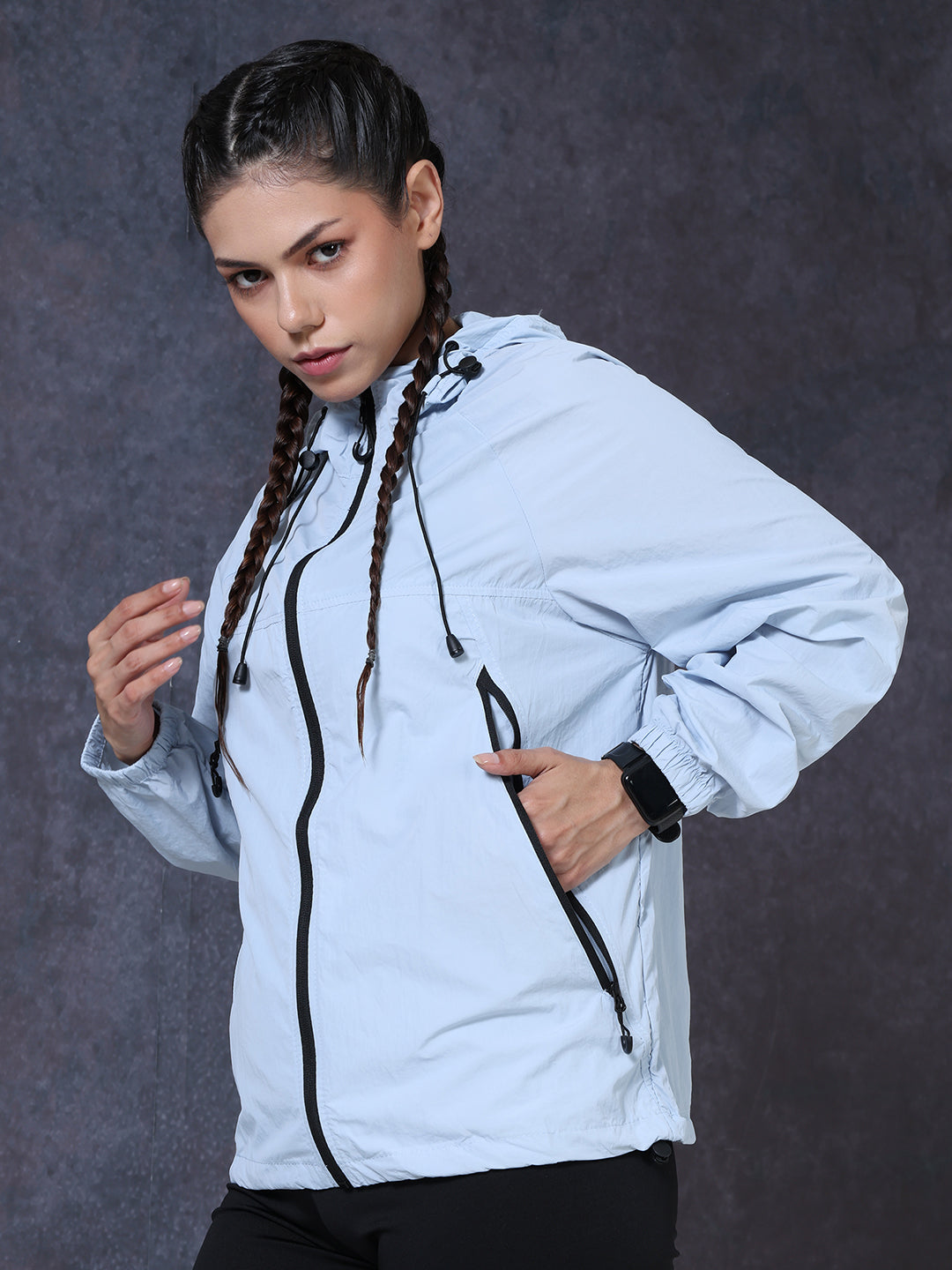 Women’s Ice Blue Lightweight Hooded Windcheater Jacket