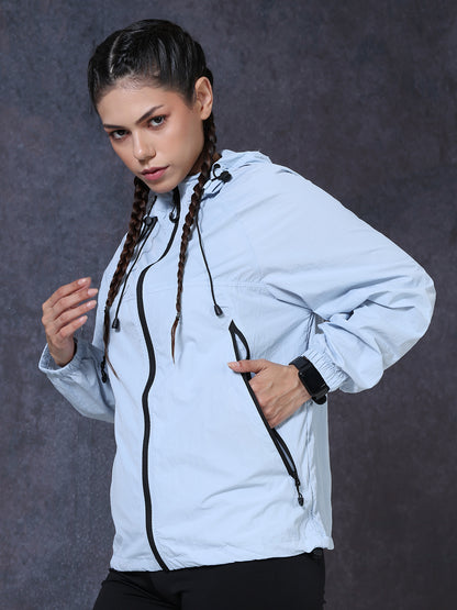 Women’s Ice Blue Lightweight Hooded Windcheater Jacket