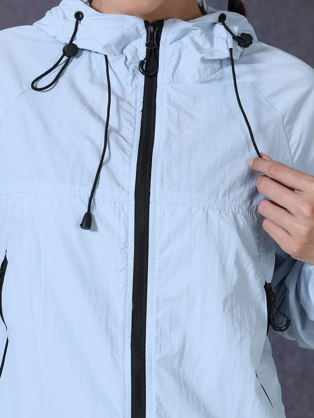 Women’s Ice Blue Lightweight Hooded Windcheater Jacket