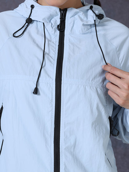 Women’s Ice Blue Lightweight Hooded Windcheater Jacket