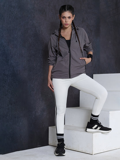 Women’s Grey Lightweight Hooded Windcheater Jacket