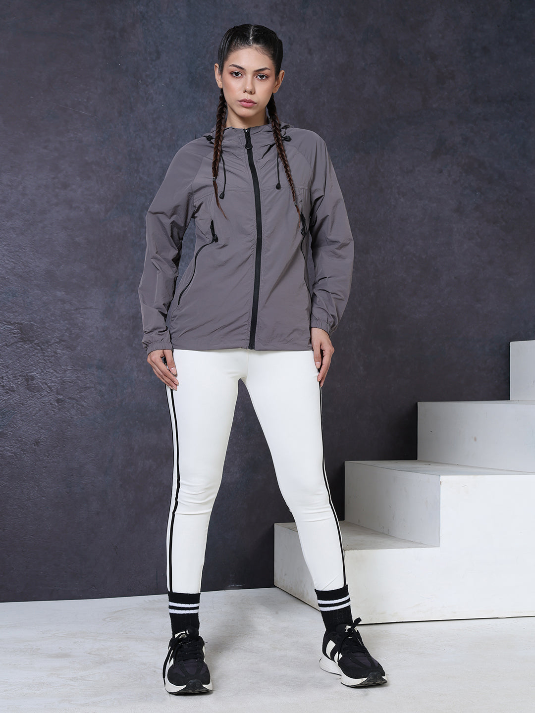 Women’s Grey Lightweight Hooded Windcheater Jacket