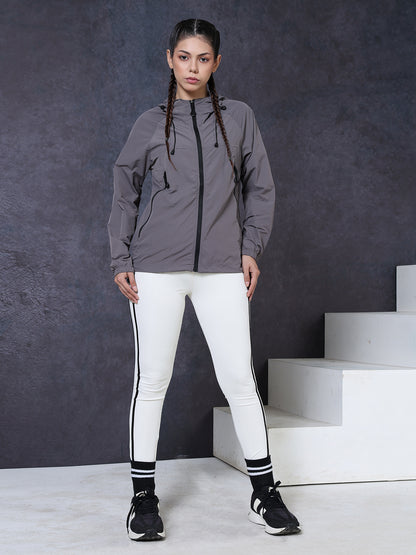 Women’s Grey Lightweight Hooded Windcheater Jacket