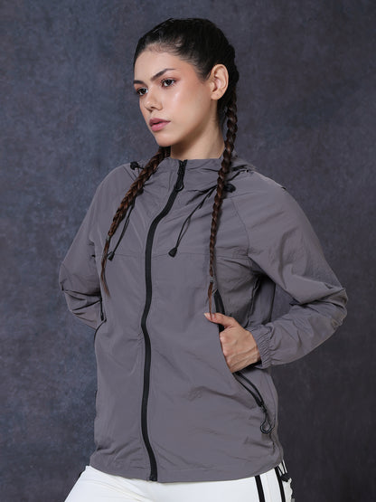 Women’s Grey Lightweight Hooded Windcheater Jacket
