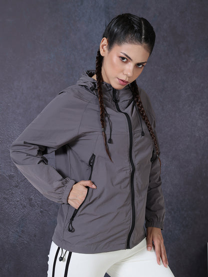 Women’s Grey Lightweight Hooded Windcheater Jacket