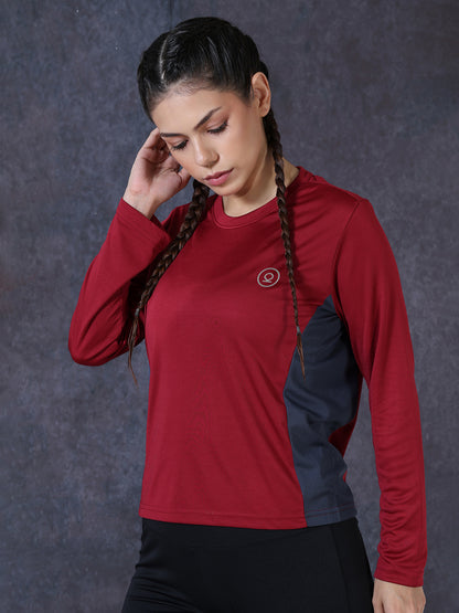 Women's Full Sleeves Gym Sports T-Shirt Maroon