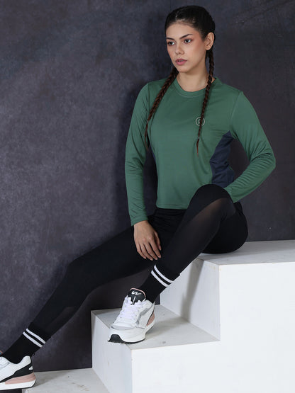 Women's Full Sleeves Gym Sports T-Shirt Green