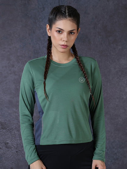 Women's Full Sleeves Gym Sports T-Shirt Green