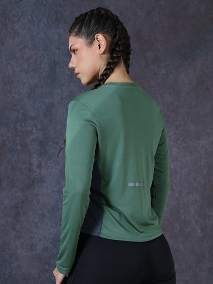 Women's Full Sleeves Gym Sports T-Shirt Green