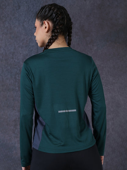 Women's Full Sleeves Gym Sports T-Shirt Dark Green