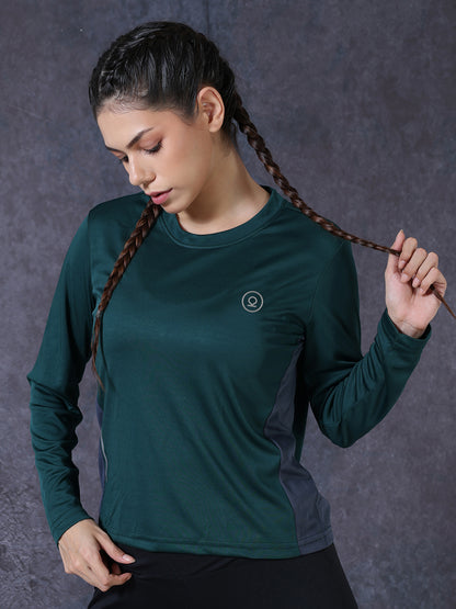 Women's Full Sleeves Gym Sports T-Shirt Dark Green