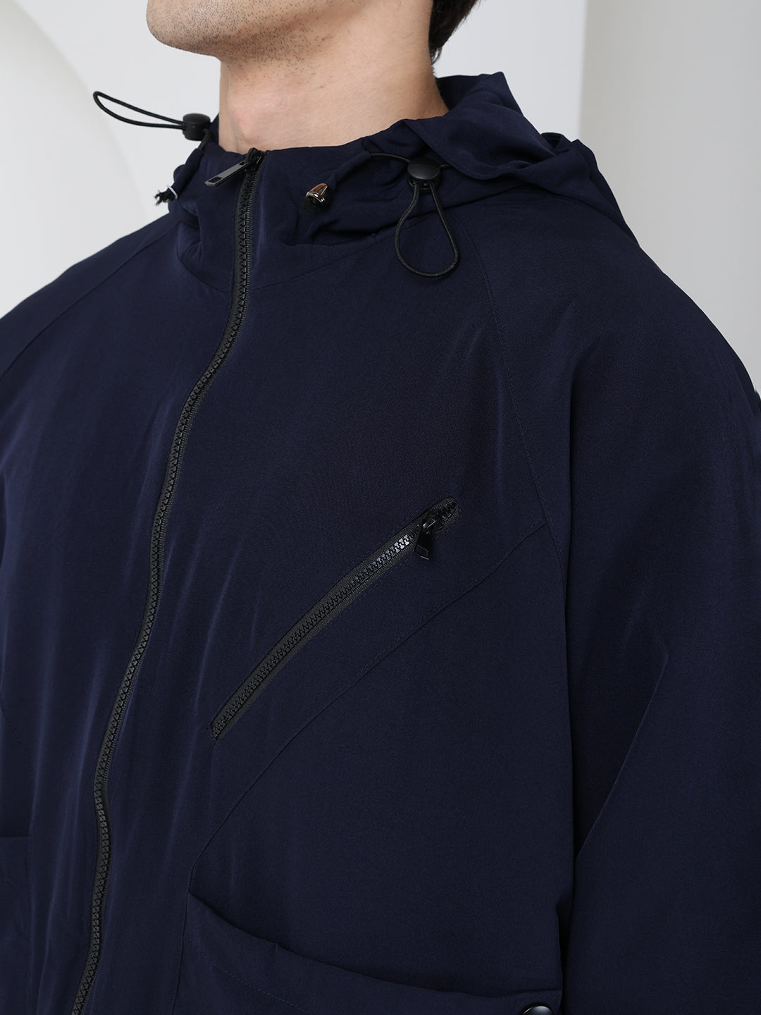 Men Winter Sports Oversized Windcheater Hooded Jacket Navy