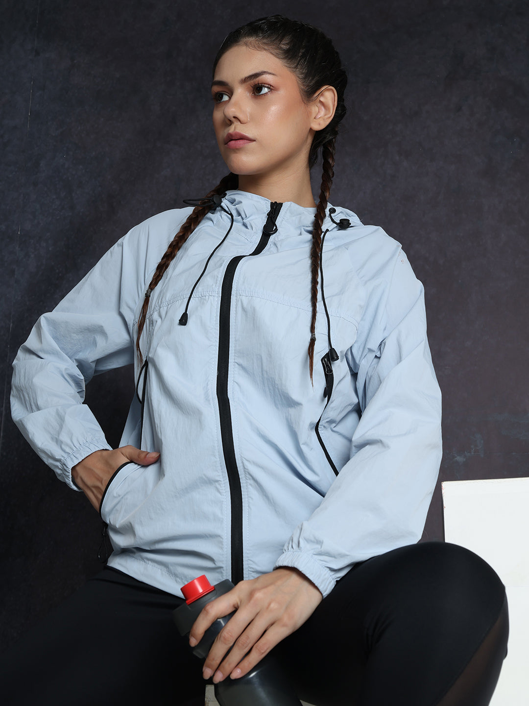 Women’s Ice Blue Lightweight Hooded Windcheater Jacket